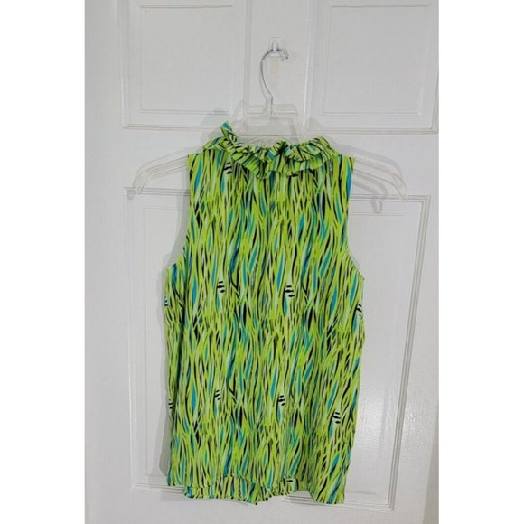 LILLY PULITZER Size 6 Multicolor Graphic Print Sleeveless Silk Ruffle V-Neck Top - Picture 10 of 14